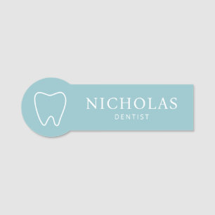 Etiqueta De Nome Clínica dentária simples de dentista azul de dente