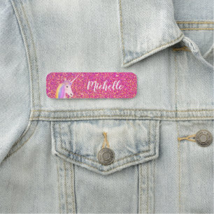 Etiqueta De Nome Coleta Cinzenta Cor-de-Rosa Brilhante Unicorn Pers