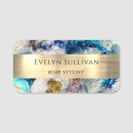 Etiqueta De Nome Cor da água da luz dourada azul