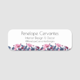 Etiqueta De Nome Cor de Água Moderna Azul e Rosa Floral
