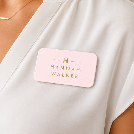 Etiqueta De Nome Cor-de-rosa-branco monograma | Elegante Dourado Mi