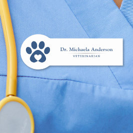 Etiqueta De Nome Coração de Impressão de Pata Veterinário