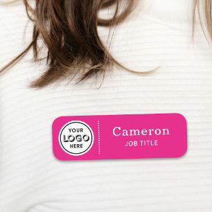 Etiqueta De Nome Crachá de Funcionário Rosa Neon com Logotipo de Em