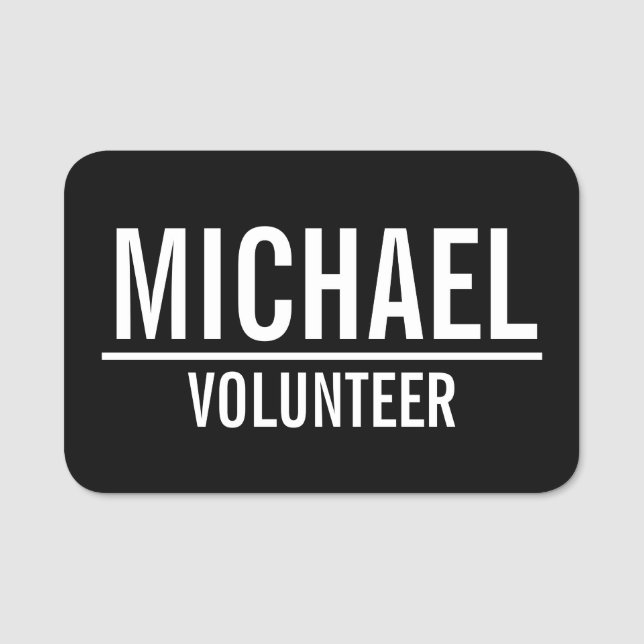 Etiqueta De Nome Crachá de Voluntário Negro com Nome Personalizado (Frente)