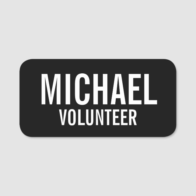 Etiqueta De Nome Crachá de Voluntário Negro com Nome Personalizado (Frente)