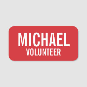 Etiqueta De Nome Crachá Red Volunteer com Nome Personalizado