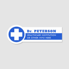 Etiqueta De Nome Crachá Simples Azul de Saúde Médico Nome