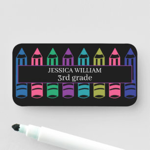 Etiqueta De Nome Crayons Doodles Personaliza O Esboço De Volta À Es