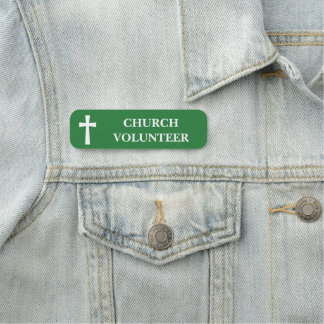 Etiqueta De Nome Cruz Branca Clássica Voluntário da Igreja Verde