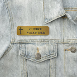 Etiqueta De Nome Cruz Clássica Falso Dourado Escovado Voluntário da