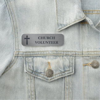 Etiqueta De Nome Cruz Clássico Falso Aço Escovado Igreja Voluntário