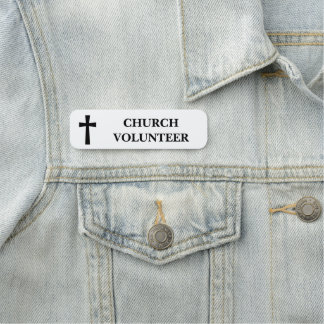 Etiqueta De Nome Cruz Preta Clássica Voluntário da Igreja Branca