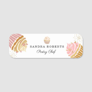 Etiqueta De Nome Cupcakes Dourados Cor-de-rosa Blush Chef de pastel