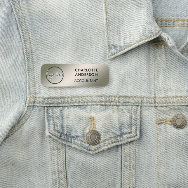 Etiqueta De Nome Custom Business Logo Basic Employee Silver  Staff  (In Situ)
