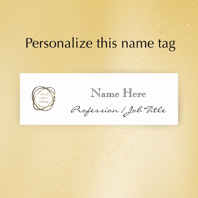 Etiqueta De Nome Custom Company Logo Modern Elegant Black (Personalize this elegant modern black and white name tag with a name, job title and business logo.
)