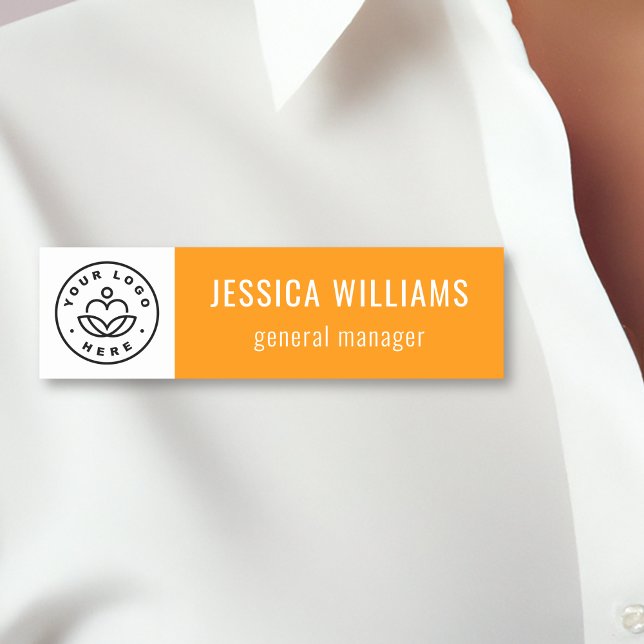 Etiqueta De Nome Custom Company Logo Orange Employee (Criador carregado)