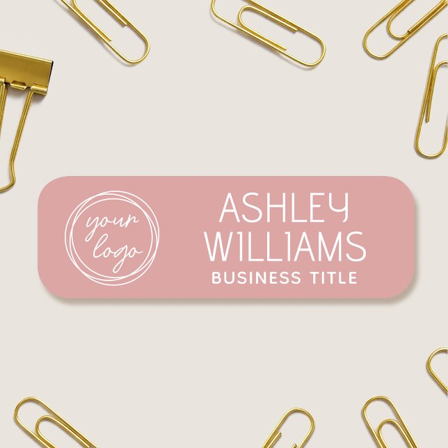 Etiqueta De Nome Custom Employee Name Logo Business Modern Pink (Criador carregado)