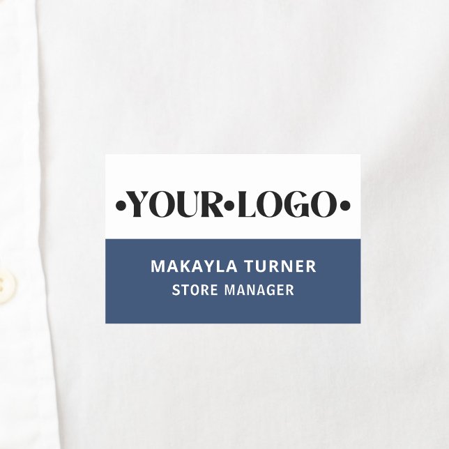 Etiqueta De Nome Custom Logo Employee Blue (Criador carregado)