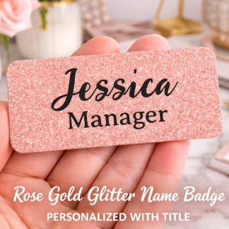 Etiqueta De Nome Custom Rose Gold Glitter Name Tag work badge