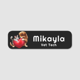 Etiqueta De Nome Cute Kitten e Puppy e Heart
