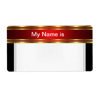 Etiqueta de Nome de Festa dourado vermelho Preto