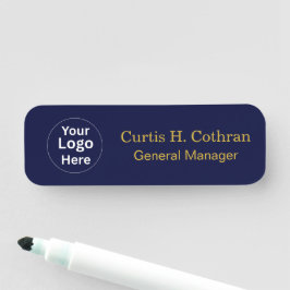 Etiqueta De Nome Deep Navy Blue & Gold Color Name Tag Design