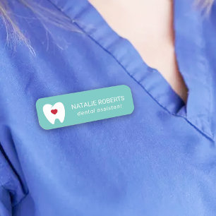 Etiqueta De Nome Dentista de Teal Coração Dental do Coração Den