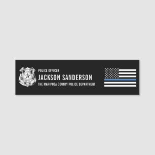 Etiqueta De Nome Departamento de Oficial de Polícia Linha Azul Fina