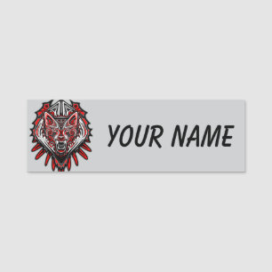Etiqueta De Nome Desenho de Totem Tribal Haida de Lobo
