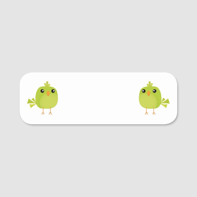 Etiqueta De Nome Desenho do Pássaro Verde (Frente)