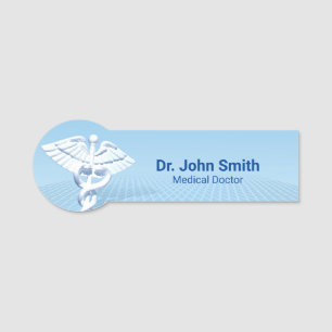 Etiqueta De Nome Design azul de Caduceus 3D branco médico
