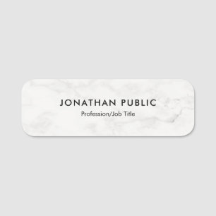 Etiqueta De Nome Design Simples Modelo de Marble Branco Arredondado