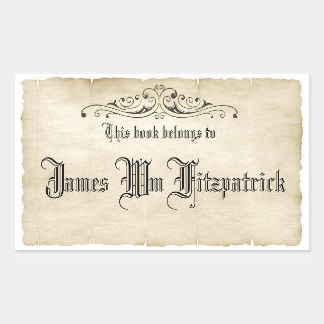 Etiqueta de Nome do Livro de Pergaminho Antigo do  (Frente)