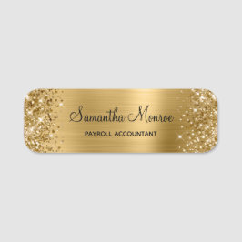 Etiqueta De Nome Dourado Brilhante com Folha