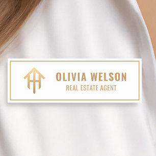 Etiqueta De Nome Dourado Logotipo da Casa l Agente Imobiliário Prof