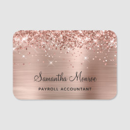 Etiqueta De Nome Dourado Rosa Brilho e Folha