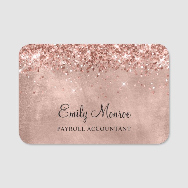 Etiqueta De Nome Dourado Rosa Espelhado (Frente)