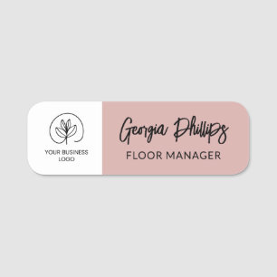 Etiqueta De Nome Dusty Pink & Branco Seu Logotipo Empresarial