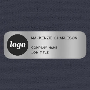 Etiqueta De Nome Efeito Prata de Logotipo Minimalista Simples