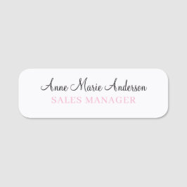 Etiqueta De Nome Elegant Black White and Pink Professional Name 