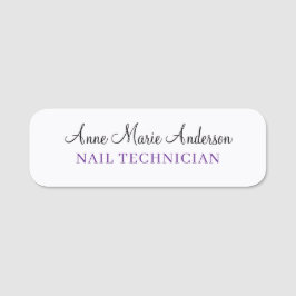 Etiqueta De Nome Elegant Black White and Purple Professional Name 