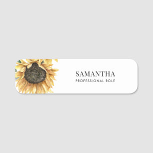 Etiqueta De Nome Elegante Aquarela Floral de Girassol