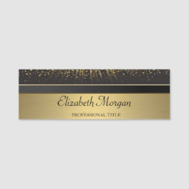 Etiqueta De Nome Elegante Chique Glamouroso Dourado, Confetes