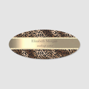 Etiqueta De Nome Elegante estampa de leopardo, listra, pérolas