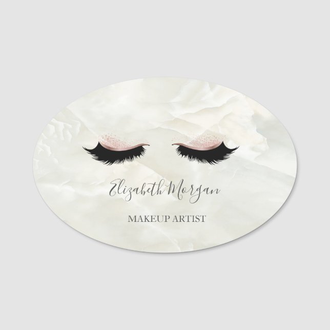Etiqueta De Nome Elegante Faux Lashes, Marble Makeup artista branco (Frente)
