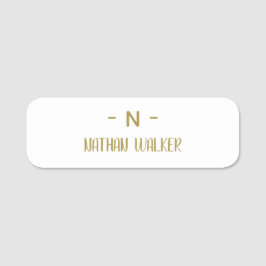 Etiqueta De Nome Elegante Monograma Dourado e Cinza I Minimalista E