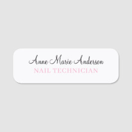 Etiqueta De Nome Elegante Nome Profissional Preto Branco e Rosa 