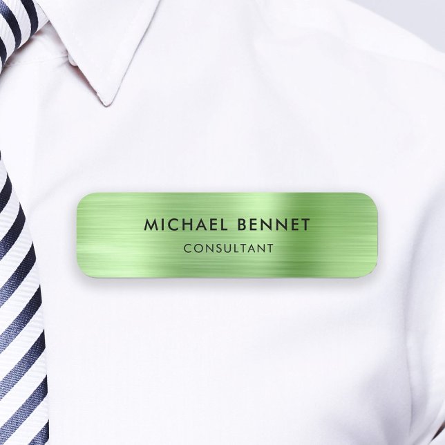 Etiqueta De Nome Empresa Elegante Verde Metálico Profissional (Elegant Green Metallic Professional Business Name Tag)