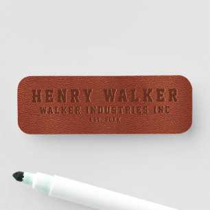 Etiqueta De Nome Empresa Emboscada Castanho Personalizado Couro Veg