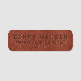 Etiqueta De Nome Empresa Emboscada Castanho Personalizado Couro Veg